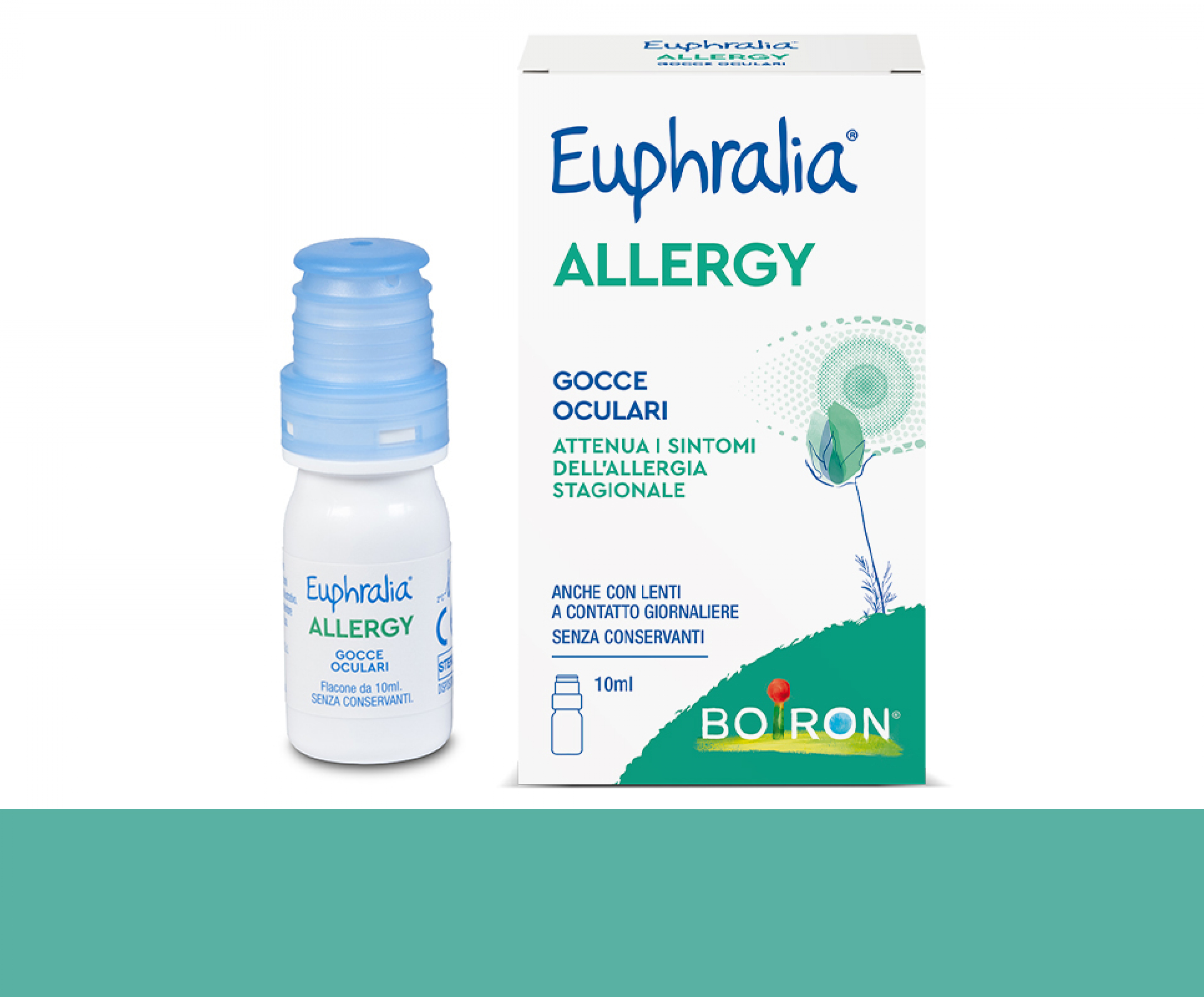 Euphralia Allergy Gocce Oculari contro l'Allergia Fronte Confezione e Flacone da 10ml