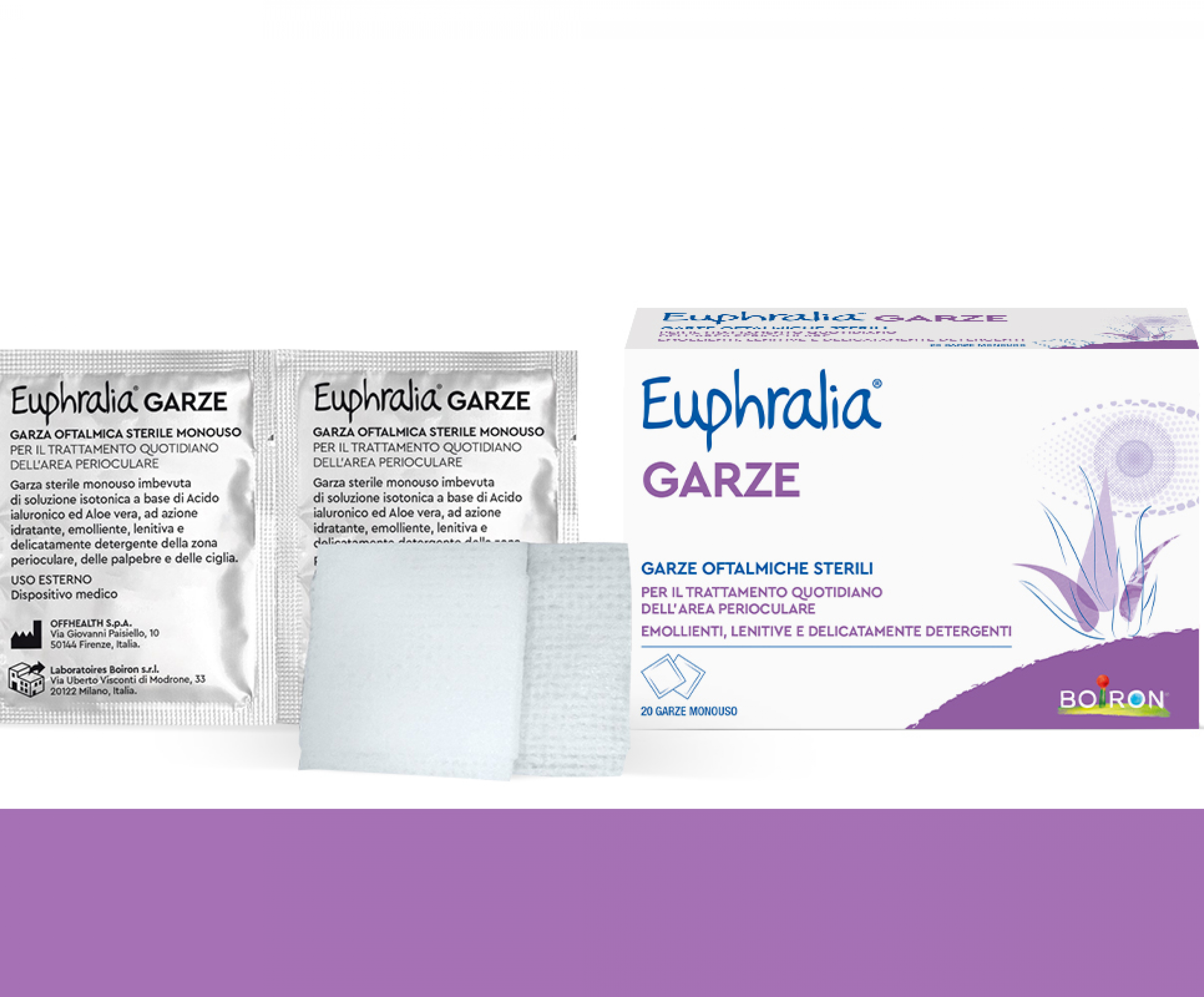 Euphralia Garze Oculari Lenitive e Detergenti Fronte Confezione e Due Bustine di Garze Monouso