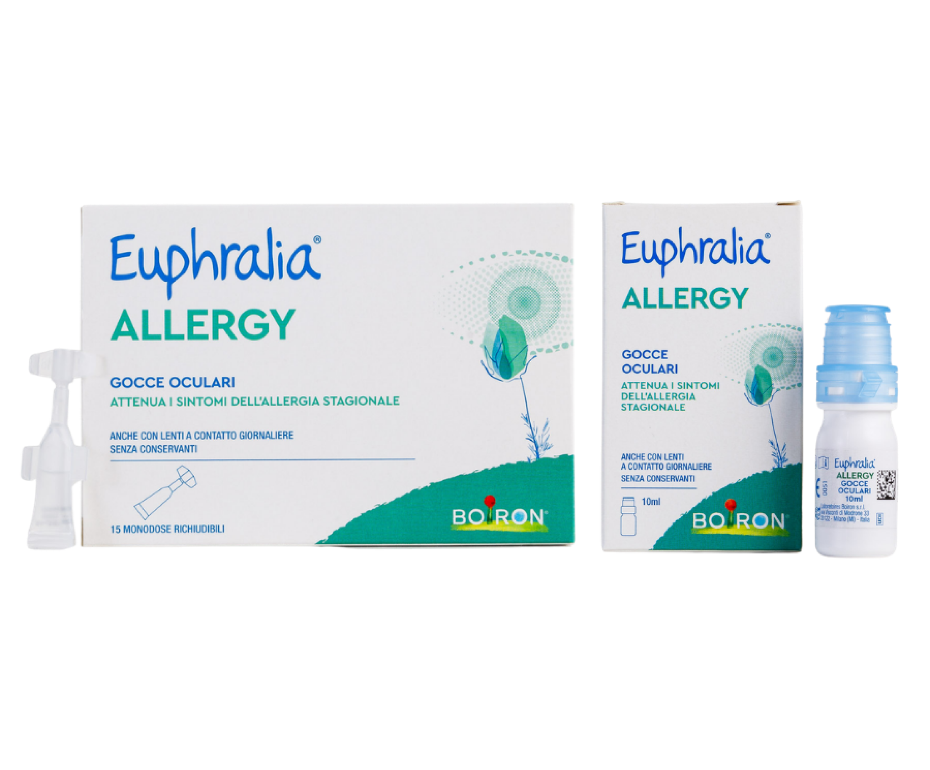 Euphralia Allergy Gocce Oculari contro l'Allergia Fronte Confezione e Flacone da 10ml